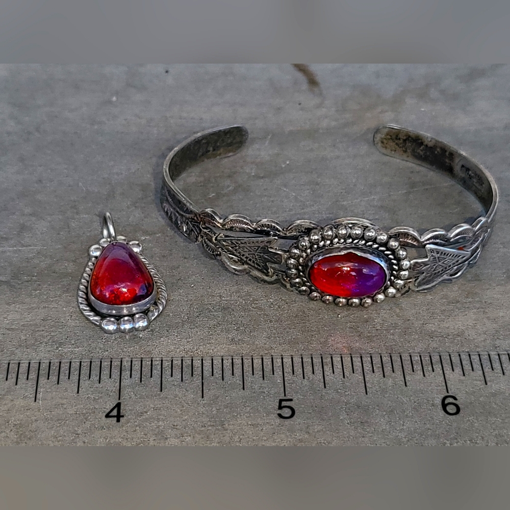 1940s Dragon's Breath Navajo Silver Bracelet and Pendant
